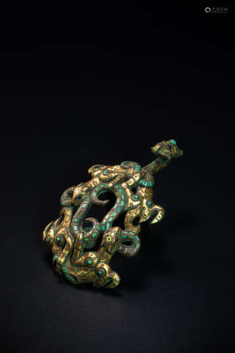 Copper belt hook  With inlayed gold and gems from Han