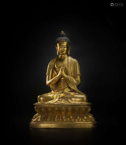 Copper and gilding Buddhism sculpture from Qing
