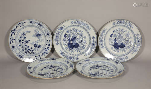 Five Blue and White Plates Yongzheng Style