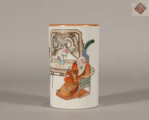 Famille Rose Figural Brushpot Xianfeng Style
