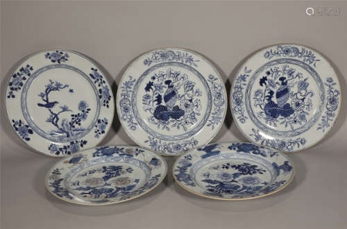 Five Blue and White Plates Yongzheng Style
