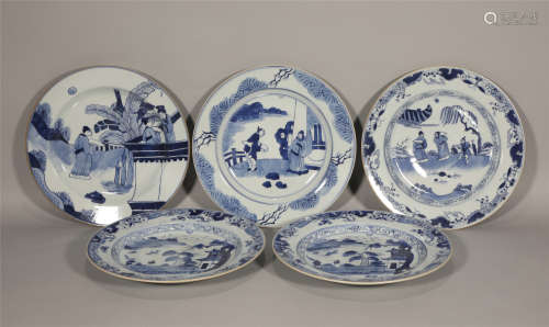 Five Blue and White Plates Yongzheng Style