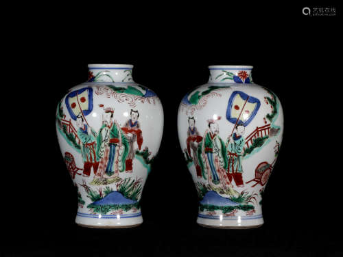 Pair Famille Verte Vases Kangxi Style