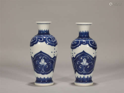 Pair Blue and White Vases Kangxi Style