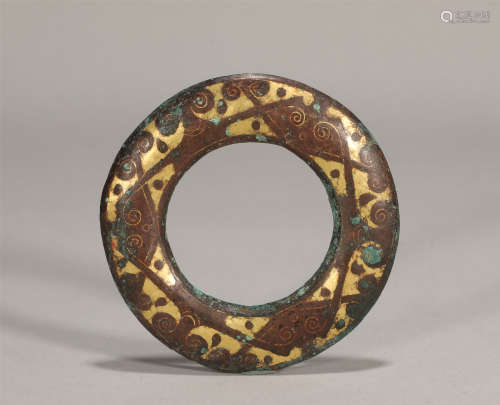 Gold Inlaid Bronze RIng Han Style
