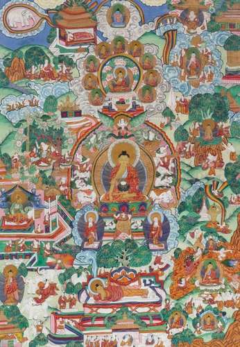 Thangka Tibet/Nepal, um 1900. - Das Leben des Buddha Shakyam...