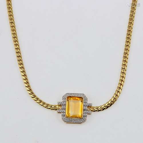 Dekoratives Citrincollier mit Brillanten 750/- Gelbgold, ges...