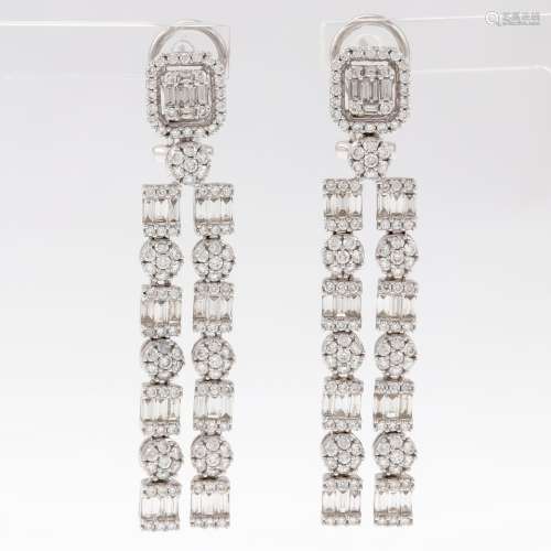 Paar elegante Ohrringe mit Baguette-Diamanten 750/- Weißgold...