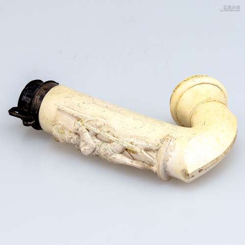 Meerschaumpfeife mit Soldat 19. Jh. Meerschaum. Metall. H. 1...