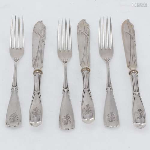 12tlg. Jugendstil Dessertbesteck 800er Silber. Punzen: Herst...