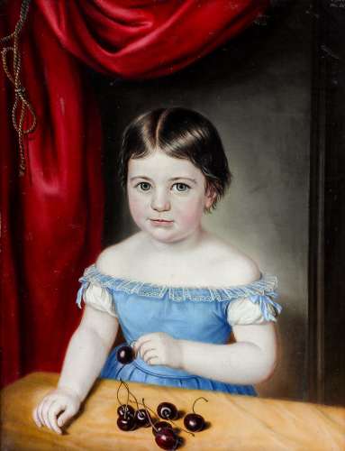 Bildnismaler des Biedermeier - Mädchen in blauem Kleid mit K...