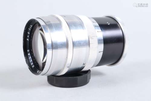 A Dallmeyer Dallac 8.5cm f/2 lens, chrome/black, M39 mount, ...