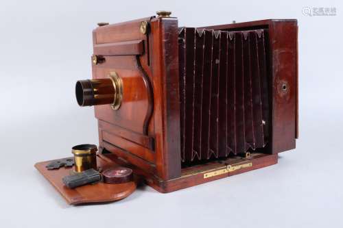 A Hare Whole Plate Mahogany Tailboard Camera, circa 1870, ma...