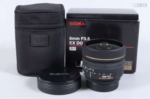 A Sigma EX DG 8mm f/3.5 Fisheye Lens, Nikon AF D mount, seri...