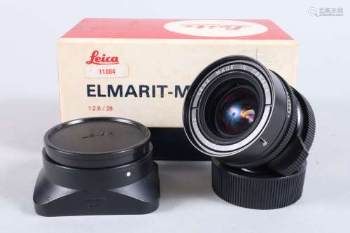A Leica Elmarit M 28mm f/2.8 Lens, black, made in Canada, se...