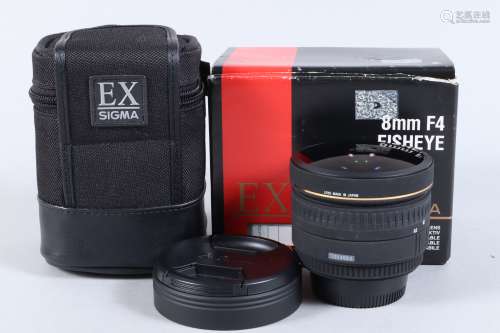 A Sigma EX 8mm f/4 Fisheye Lens, Nikon AF D mount, serial no...