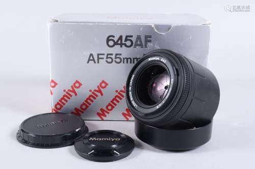 A Mamiya 645 AF 55mm f/2.8 lens, AF functions, barrel G-VG, ...