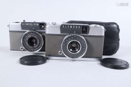 Two Olympus Pen Half-Frame Cameras, an Olympus Pen EE, shutt...