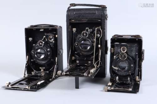 Three German Folding-Bed Cameras, comprising an ICA Nixe 555...