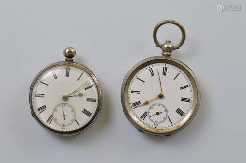 A Victorian silver open faced fob watch, white enamel face, ...