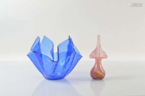 A Chance glass blue handkerchief vase, 28cm diameter x 21cm ...