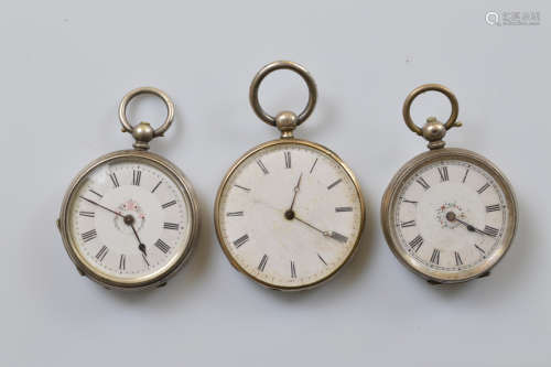 Three continental lady's open faced fob watches, all with wh...