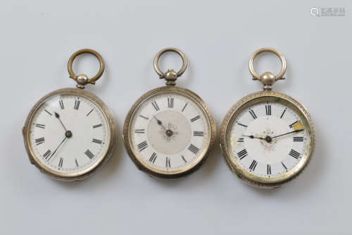 Three continental lady's open faced fob watches, two with gl...