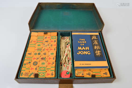 A Mah Jong set, with polished resin counters, bone dice and ...