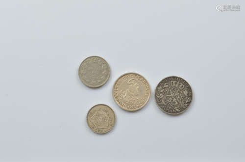 Four 19th Century and 20th Century circulated silver Belgian...