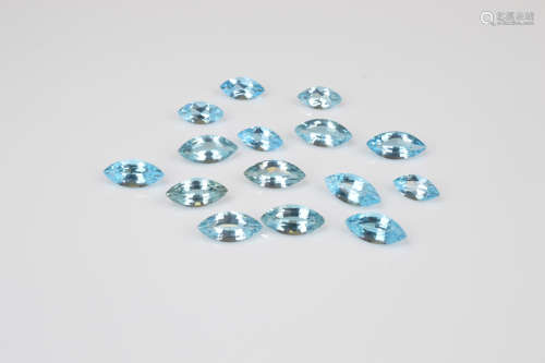 Fifteen marquise cut loose topaz, blue in colour, 45ct (15)