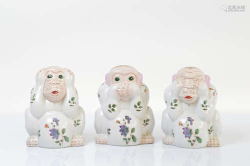 A set of three Chinese famille rose hear no evil, see no evi...