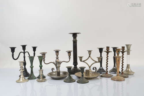 A collection of silver plated and metalware candelabra and c...