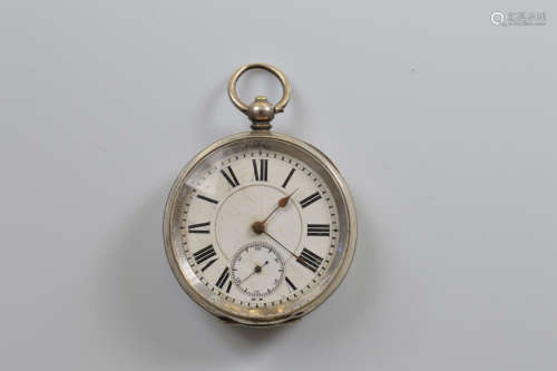 A continental open faced white metal fob watch, roman numera...