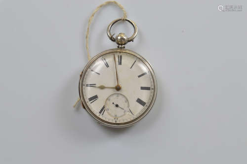 A Victorian silver open faced fob watch by Adam Burdess of C...