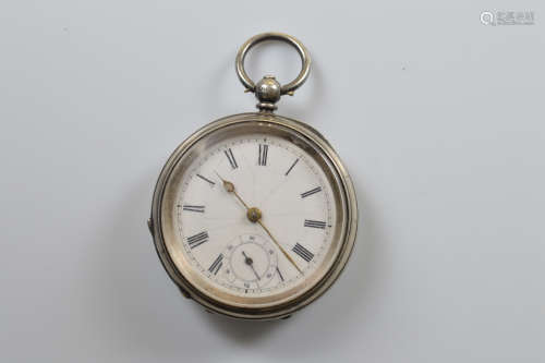 A Victorian silver open faced fob watch, white enamel dial, ...