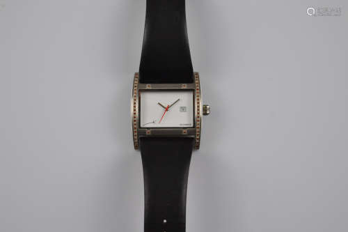 A certificated gentleman's wristwatch, large white rectangul...