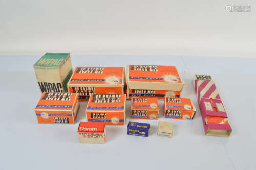 A collection of auto bulbs, including shop stock Kayex, Luca...