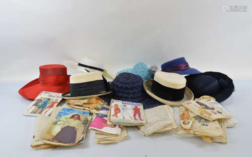 A quantity of lady's dress hats, 70s sun hats in navy blue a...