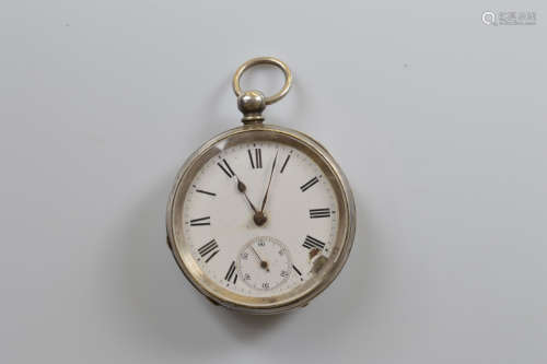 A continental white metal open faced fob watch, white enamel...