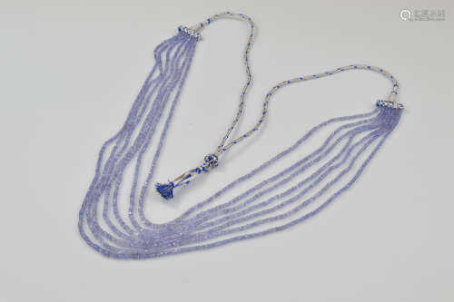 A certificated seven strand multi bead tanzanite necklace, t...