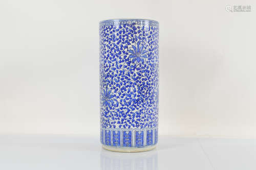 A Chinese blue and white contemporary cylindrical stick stan...