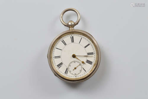 A Victorian open faced fob watch, white enamel dial, roman n...
