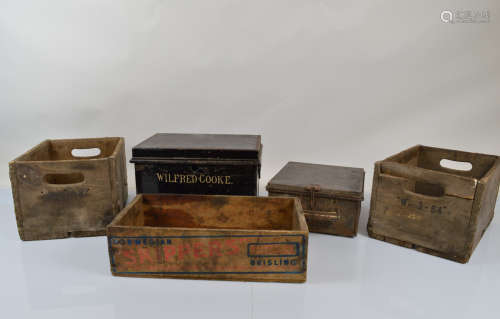 A quantity of toleware boxes, including two Whitbread wooden...