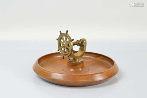 A treen nautical themed nut bowl and cracker, the turned woo...