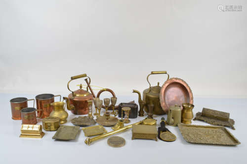 A collection of miscellaneous metalware, including a copper ...