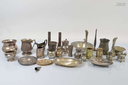 A collection of pewter, silver plate and Britannia metal, in...
