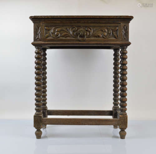A 19th Century single drawer carved hall table, on four bobb...