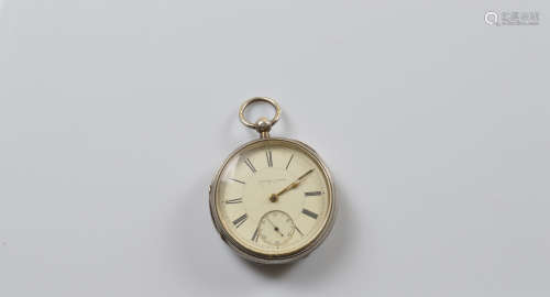 A Victorian open faced fob watch by Brooks Banks, white face...