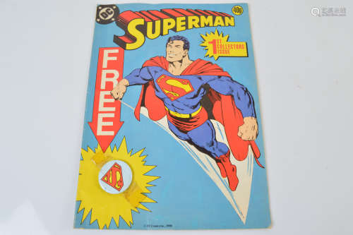 A First Collectors Issue Superman DC Comics 1988, with badge
