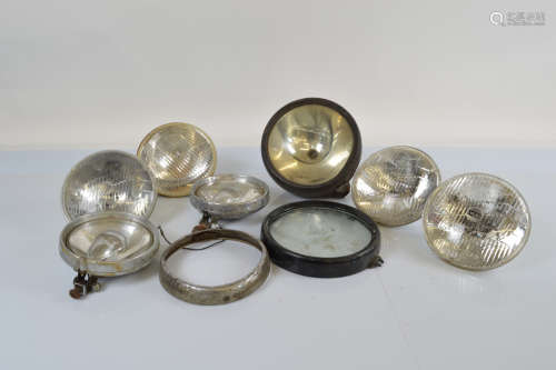 A quantity of Lucas circular glass car lights, including a p...